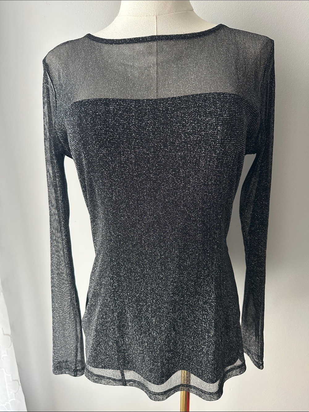 Vintage Y2K Cache Women M Black Metallic Semi Sheer Top Whimsigoth Party Grunge